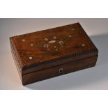 A 19th century French rosewood and marquetry rectangular box,