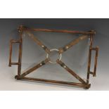 A cold painted bronze novelty serving tray, faux bamboo frame, clear glass plateau,