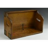 A 19th century brass bound oak campaign book carrier, downswept sides with pierced handles,