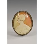 A 19th century shell cameo brooch, carved with the portrait of a young lady of title, bust length,