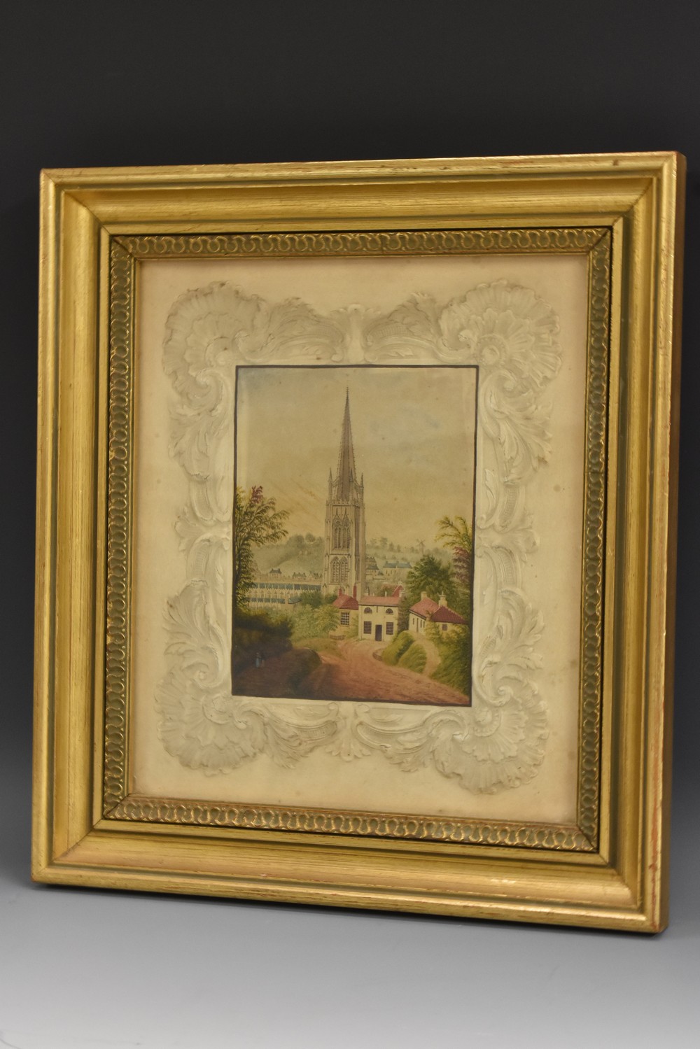 English School (19th century) Extensive Landscape with Spire and Windmill watercolour,