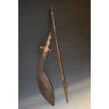 A 19th century Indian tulwar-hilted kukri, 40.5cm leaf-shaped blade chased with lotus, 53.