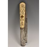 A Spanish navaja knife, 18cm blade with etched inscription, two-piece bone grip,