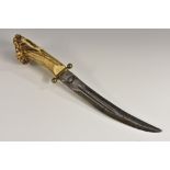 A 19th century dagger, possibly Indian, 21cm curved fullered blade marked **, Amrita?,