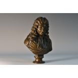 French School (19th century), a brown patinated bronze library bust, of Jean de La Fontaine,