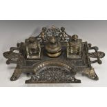 A 19th century French inkstand, cast in the Renaissance Revival taste with terminal figures,