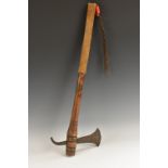 Tribal Art - a Native American tomahawk, iron fan shaped blade,