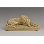Continental School (19th century), a stone composition animalier model, of a dog, oval base, 15.