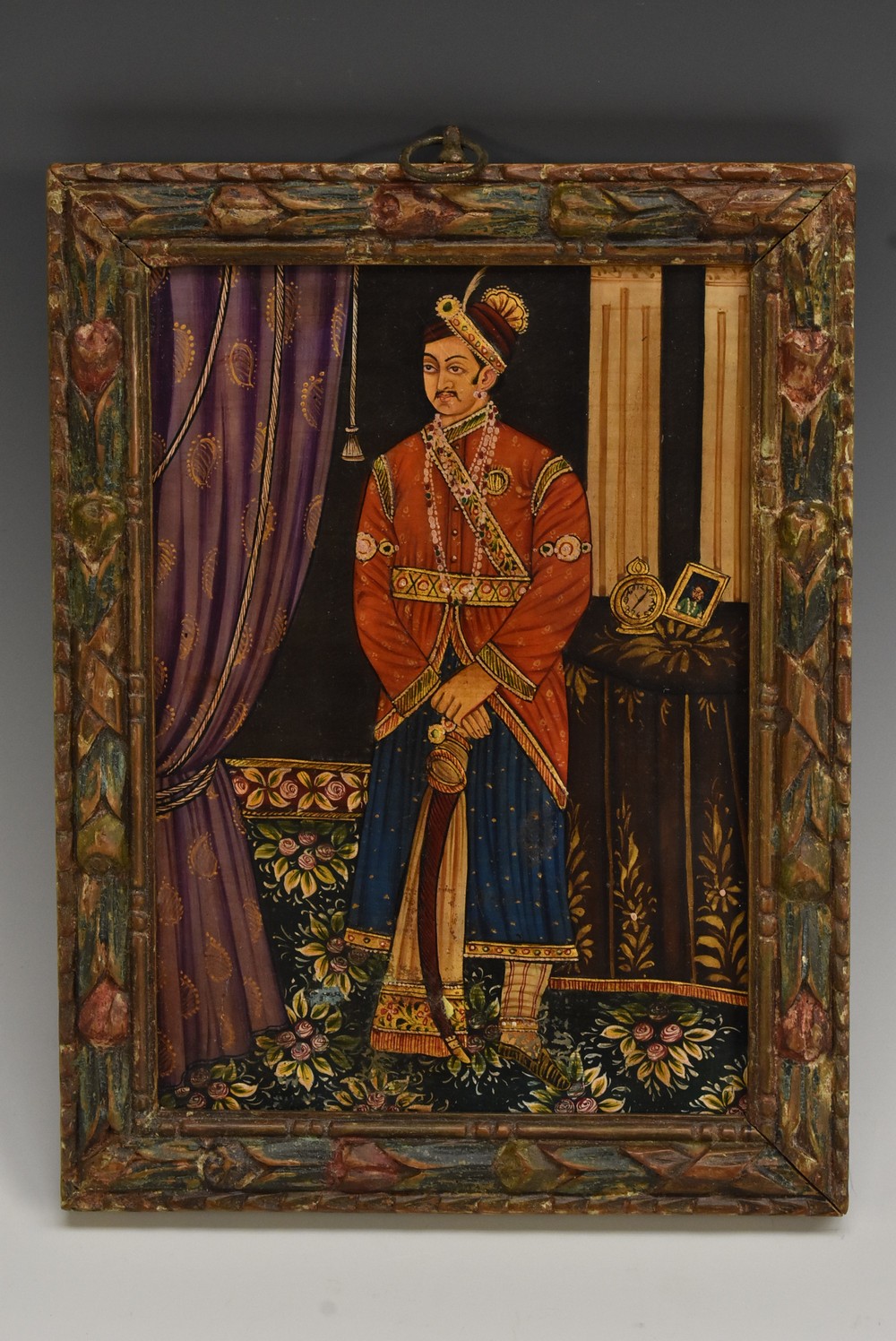 Indian School Portrait of Sawai Ram Singh II, Maharaja of Jaipur oil and gilt on panel,