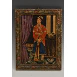 Indian School Portrait of Sawai Ram Singh II, Maharaja of Jaipur oil and gilt on panel,