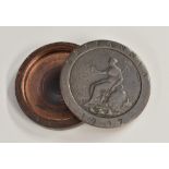 A George III novelty gambling counter box, formed from copper cartwheel two pence coins,