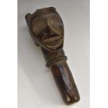 Tribal Art - an African puppet head, probably Bamana, Burkina Faso, concave features,