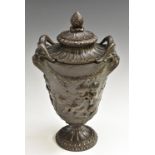 A 19th century French brown patinated bronze mantel urn and cover,