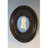 A 19th century Adams & Bromley Jasperware oval portrait plaque, probably John Wesley,