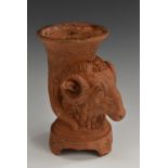 A 19th century terracotta spill vase, in the Grand Tour taste after an ancient rhyton,