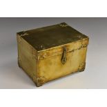 A Persian brass rectangular casket, hinged cover, shaped mounts to angles, 20.5cm wide, c.