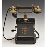 An early 20th Danish pillar telephone magneto, Jydsk Telefón Aktieselskab, hand-crank mechanism,