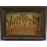 A Victorian Gothic Revival architectural cork diorama, of Melrose Abbey, Roxburghshire, Scotland,