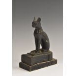A museum type composition model, of a cat, after the ancient Egyptian, rectangular base,