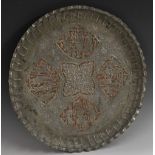 A Middle Eastern shaped circular tinned charger,