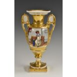 A French porcelain ovoid vase, in the Empire taste, painted with a young boy and his governess,