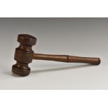 Treen - a gavel, turned of exotic timber,