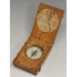 A 19th century boxwood travelling diptych sundial and compass, string gnomon,