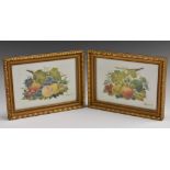 William Rayworth (1852 - 1908) A pair, Still Lives of Ripe Fruit signed, oil on opaque glass panel,