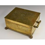An Aesthetic Movement brass rectangular cigar box,