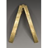 An early 18th century French brass folding square or sector, by Haye, Paris,