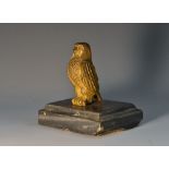 A 19th century gilt bronze mounted desk weight, as a hawk, rectangular marble base,