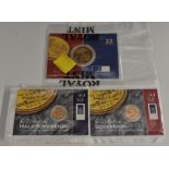 Gold bullion, collector's Millenium Royal Mint set: £5, sovereign and half sovereign,