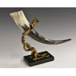 A 19th century bronze mounted drinking horn stand,