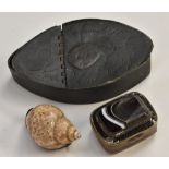 A George III Maritime navette-shaped pewter snuff box,