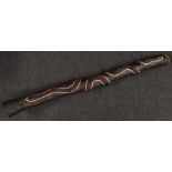 An Australian didgeridoo, typically constructed of termite-bored hardwood,
