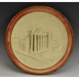 A German earthenware circular 'Grand Tour' charger, in relief with a named view of Rome,
