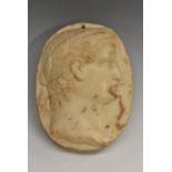 A Grand Tour Carrara marble oval plaque, carved in relief with the head of a Roman emperor,
