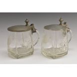 Masonic/Friendly Society - a pair of clear glass tankards, probably German,