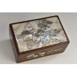 A Chinese hardwood and mother of pearl marquetry rectangular box,