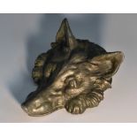 A large early 20th century silvered metal novelty desk clip, cast as the head of a fox, 11.