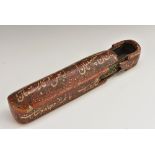 A Persian papier mache qalamdan pen box, of typical form with sliding compartment to end,