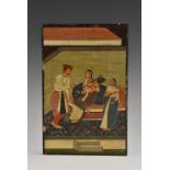 A 19th century Indian rectangular panel, in polychrome with a courtship scene,