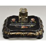 A Victorian papier mache shaped rectangular inkstand,