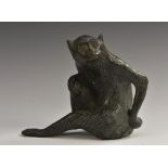 Asian School, a verdigris patinated bronze, of a monkey,