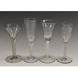 A George II air twist wine glass, drawn trumpet shaped bowl, domed folded foot, 116cm high, c.