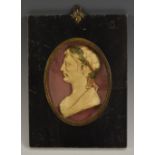 A composition portrait plaque, of a Roman emperor, bust length in profile, 12.5cm x 9.