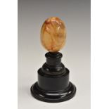 A 19th century Derbyshire fluorspar specimen egg, mounted for the desk,