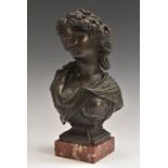 Continental School (19th century), a dark patinated spelter bust, of a young beauty,