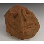 Folk Art - a 19th century naive sandstone head, primitively carved facial features,
