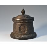 A 19th century engine turned coromandel circular box and cover,